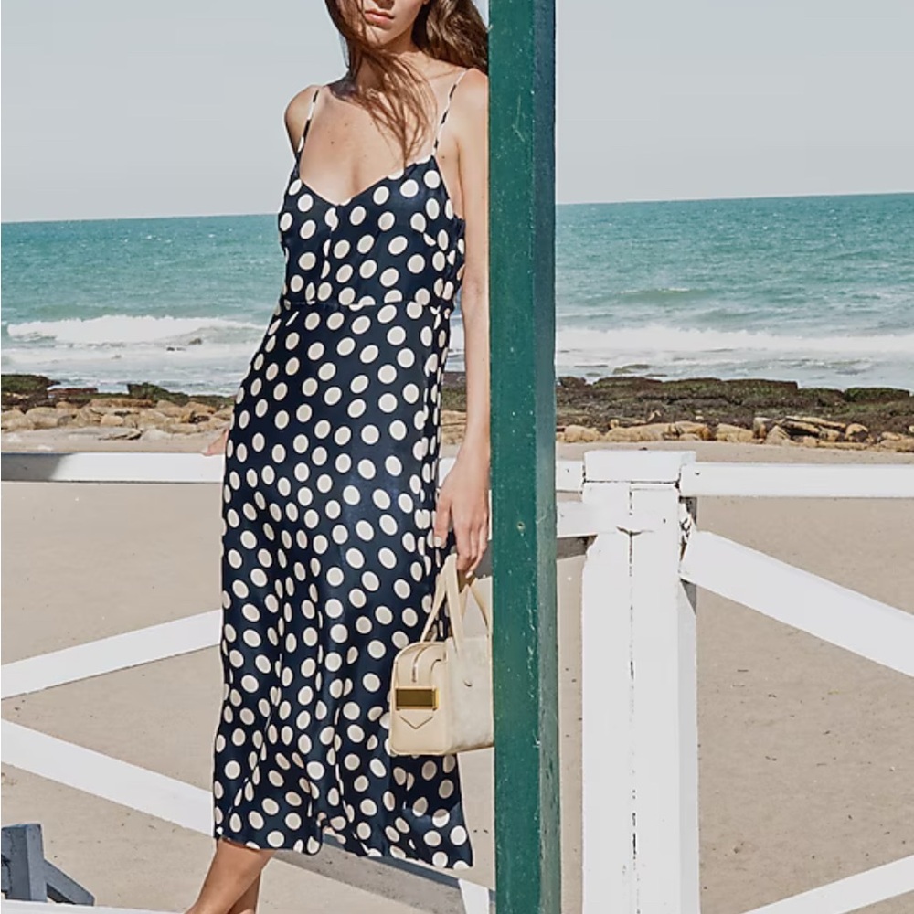 J Crew Navy Polka Dot Dress